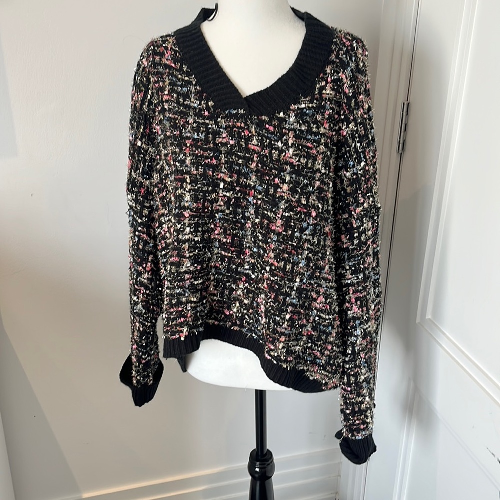 Coco c inspired sparkle tweed oversized sweater